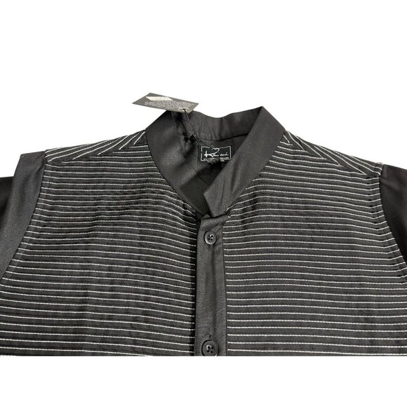 Kamani Mens or Youth Black Islamic Thobe Robe White Thread Embellishment Size 48 - Picture 9 of 13